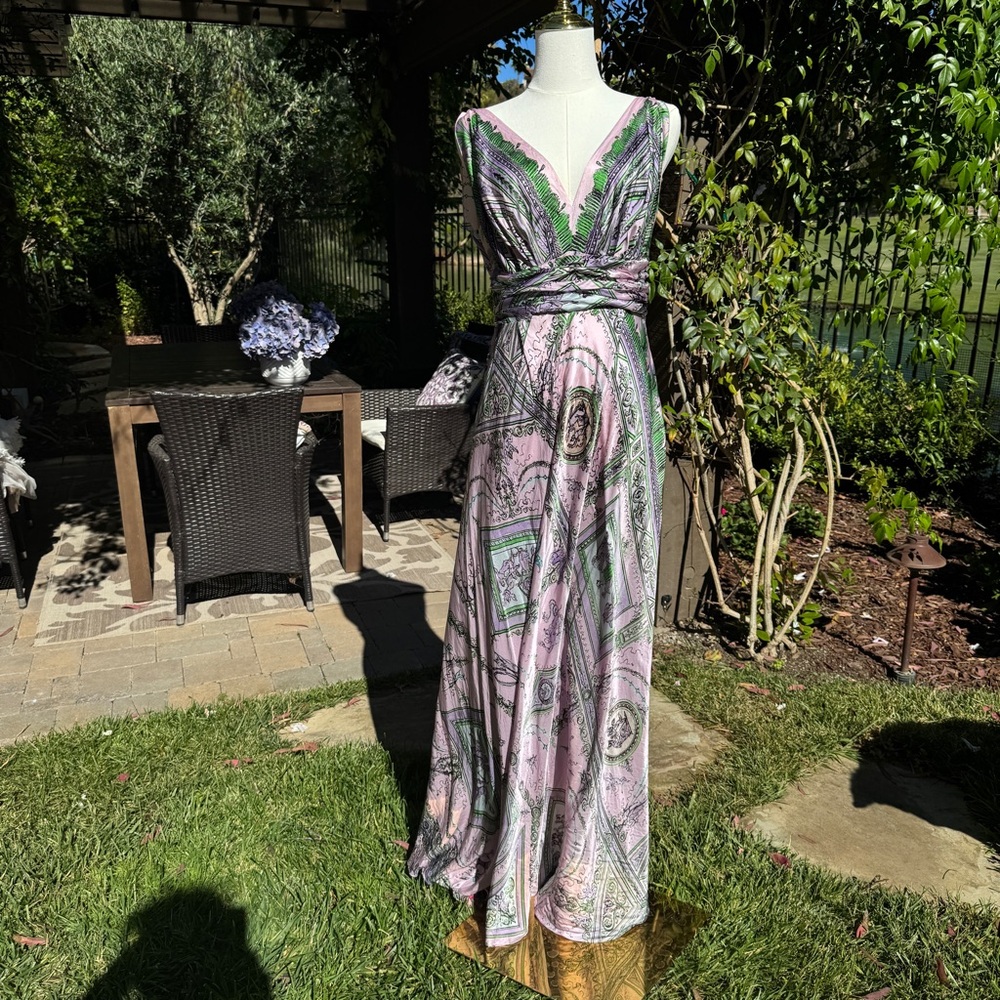 Silk Custom made Pink and Green Women's Dress